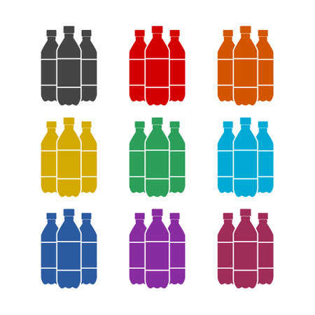 Water bottle color icon set isolated on white backgroundのイラスト素材