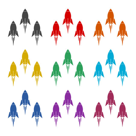 Rocket color icon set isolated on white backgroundのイラスト素材