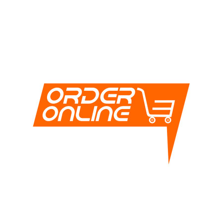 Order Online sign with shopping cart icon isolated on white backgroundのイラスト素材