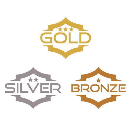Gold silver and bronze shield icon isolated on white backgroundのイラスト素材