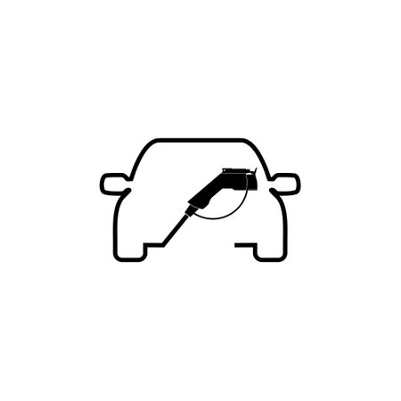 Electric Car and cord with plug icon isolated on white backgroundのイラスト素材