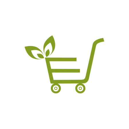 Shopping cart with leaves icon isolated on white backgroundのイラスト素材