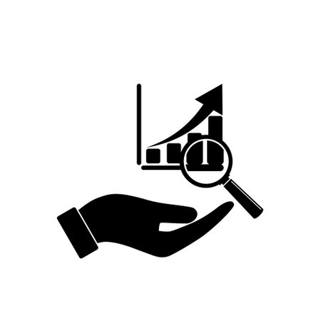 Growth bar graph in hand icon isolated on white backgroundのイラスト素材