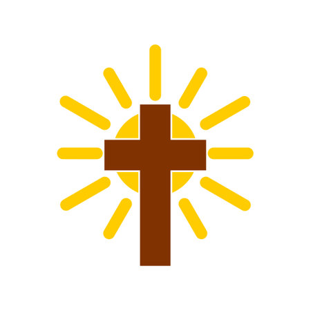 Christian cross with sun rays icon isolated on white backgroundのイラスト素材