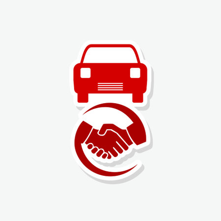 Car Deal with Hand shake sign icon sticker isolated on white backgroundのイラスト素材