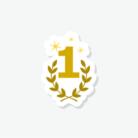 Medal with number 1 sticker icon isolated on white backgroundのイラスト素材