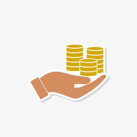 Money with Hand sticker icon isolated on white backgroundのイラスト素材