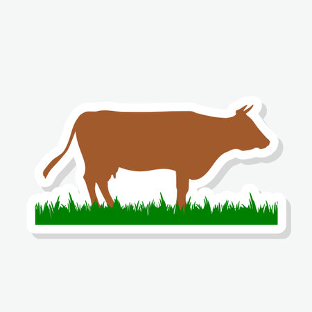 The cow is eating grass sticker iconのイラスト素材