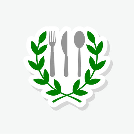 Spoon, knife and Fork with laurel wreath sticker iconのイラスト素材