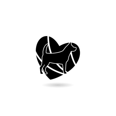 Dog silhouette and heart icon with shadowのイラスト素材