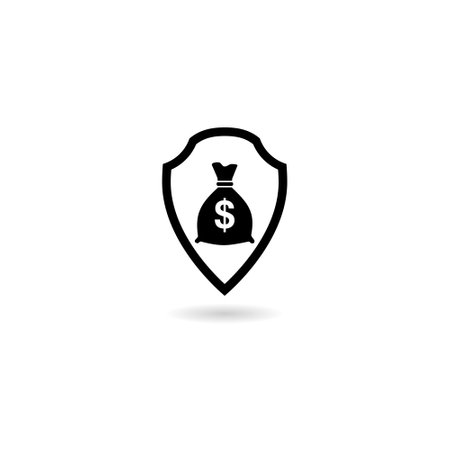 Money bag with shield icon with shadow isolated on white backgroundのイラスト素材