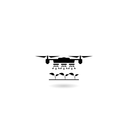 Smart farm with drone control icon with shadowのイラスト素材