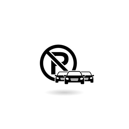 No parking sign icon with shadow isolated on white backgroundのイラスト素材