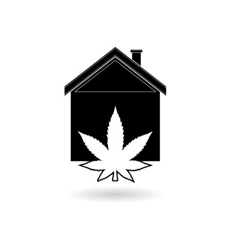 House, home, marijuana icon with shadowのイラスト素材