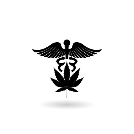 Medical cannabis caduceus icon with shadowのイラスト素材