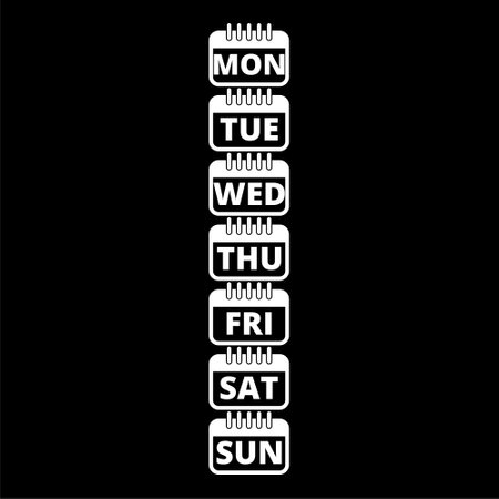 Every day of a week calendar icons isolated on dark backgroundのイラスト素材