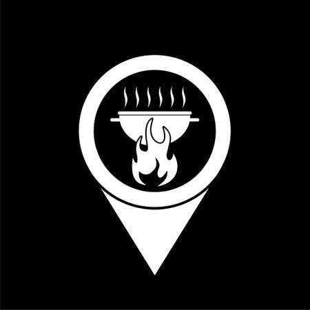 Map pointer with barbecue icon isolated on dark backgroundのイラスト素材
