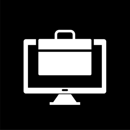 Briefcase on screen desktop computer monitor icon isolated on dark backgroundのイラスト素材