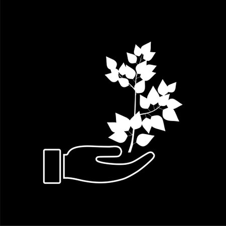 Hand carrying plant icon isolated on dark backgroundのイラスト素材