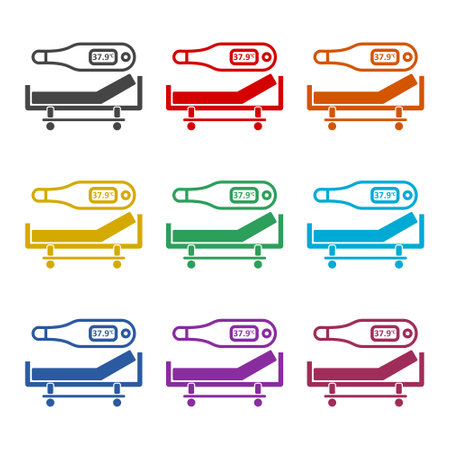 Hospital bed icon isolated on white background, color setのイラスト素材