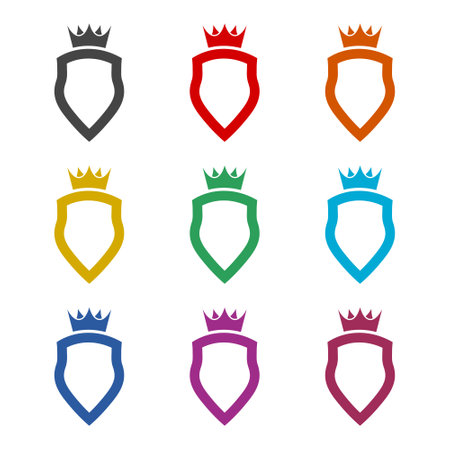 Ranking crown shield icon isolated on white background, color setのイラスト素材