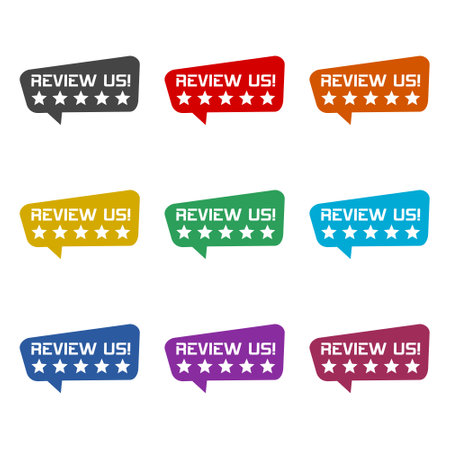 Five stars customer product rating review icon isolated on white background, color setのイラスト素材