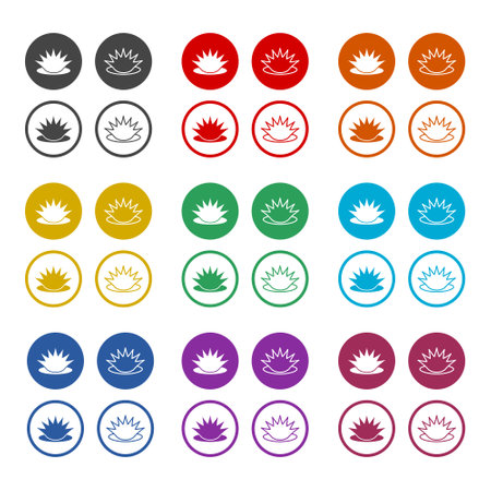 Lotus flower icon isolated on white background, color setのイラスト素材