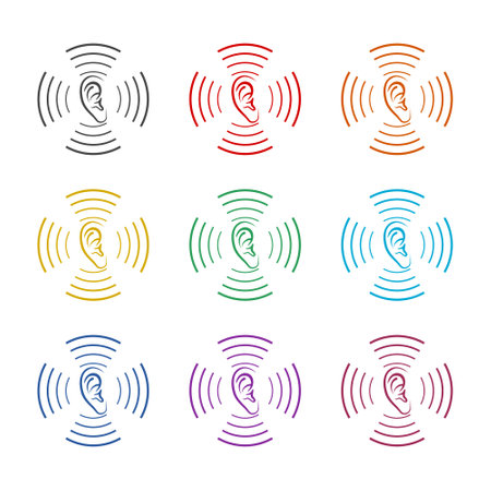 Ear listen sound signal icon isolated on white background, color setのイラスト素材