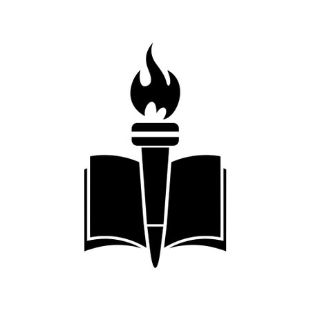 Book and torch education logo icon isolated on white backgroundのイラスト素材