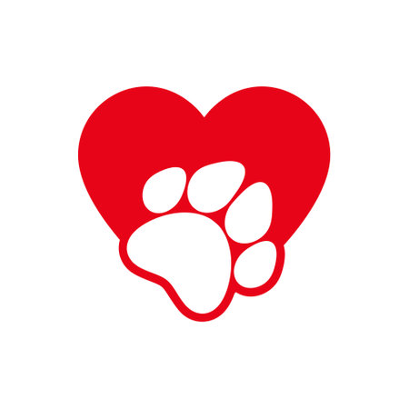 Love paw logo. Paw print icon isolated on white backgroundのイラスト素材