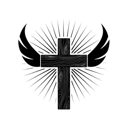 Christian cross with wings icon isolated on white backgroundのイラスト素材