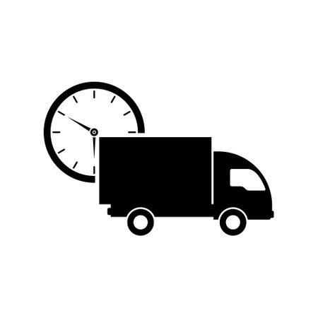 Truck and clock icon isolated on white backgroundのイラスト素材