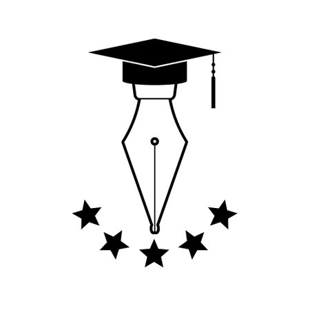 Education logo with concept of Ink pen and graduation cap isolated on white backgroundのイラスト素材