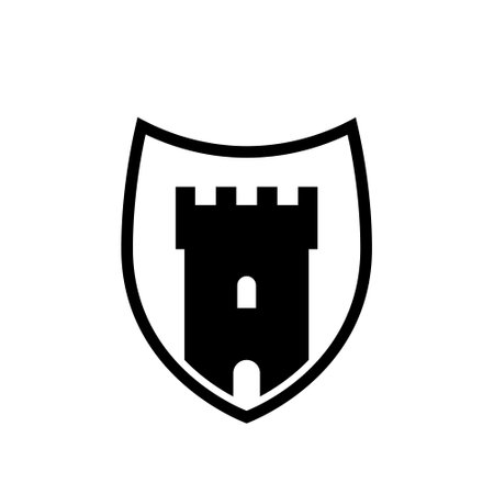 Castle fortress kingdom shield icon isolated on white backgroundのイラスト素材