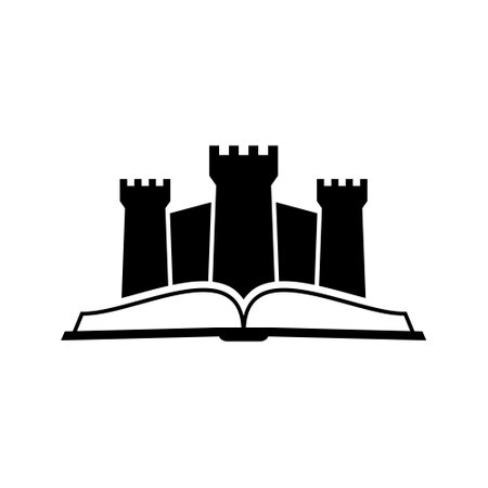 Castle rise from a book icon isolated on white backgroundのイラスト素材