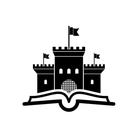 Castle rise from a book icon isolated on white backgroundのイラスト素材