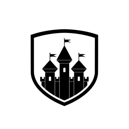 Castle fortress kingdom shield icon isolated on white backgroundのイラスト素材