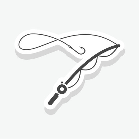 Fishing rod icon sticker isolated on white backgroundのイラスト素材