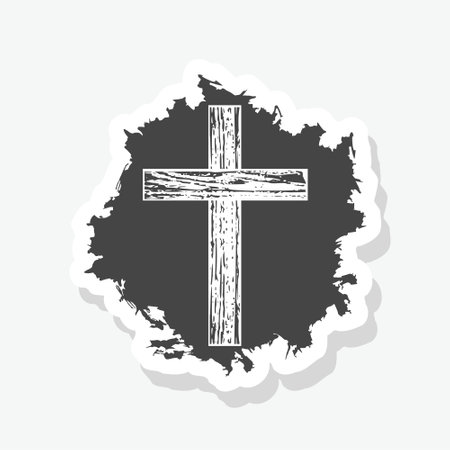 Wooden Christian Cross sticker icon isolated on white backgroundのイラスト素材