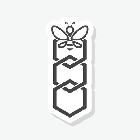 Bee in honey comb sticker icon isolated on white backgroundのイラスト素材