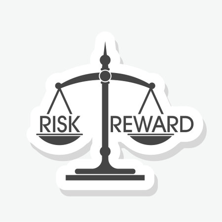 Risk and reward on weighing scales sticker icon isolated on white backgroundのイラスト素材