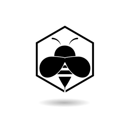 Bee and honeycomb icon with shadowのイラスト素材