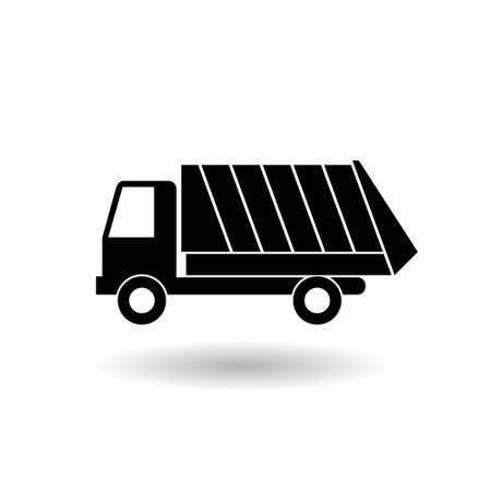 Black Garbage truck icon with shadowのイラスト素材