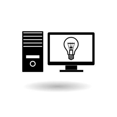 Computer light bulb icon with shadowのイラスト素材