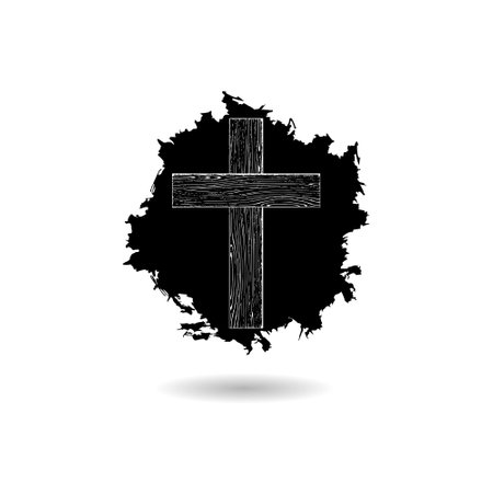 Wooden Christian Cross icon with shadowのイラスト素材