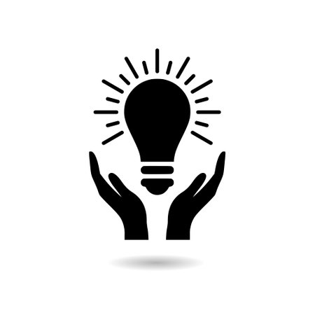 Black bulb on hand with shadowのイラスト素材