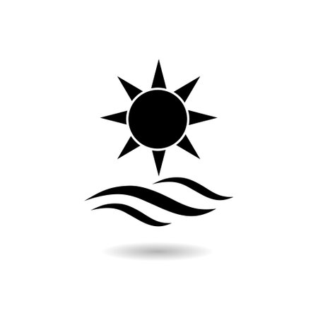 Sun and waves icon with shadowのイラスト素材