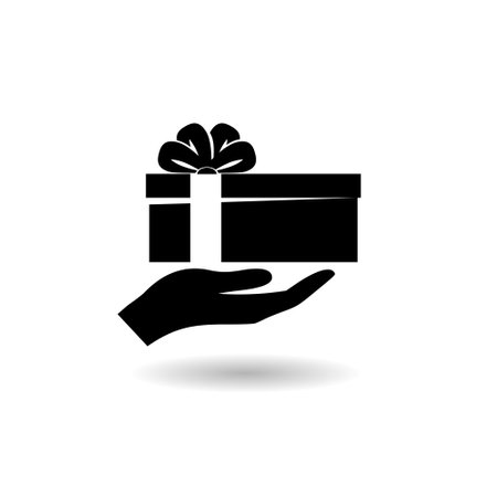 Black Hand hold gift box icon with shadowのイラスト素材