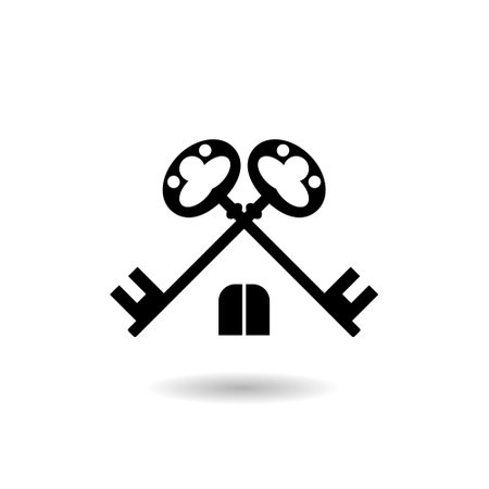 Two crossed keys real estate icon with shadowのイラスト素材