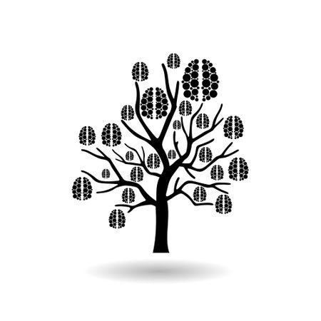 Brain tree logo icon with shadowのイラスト素材